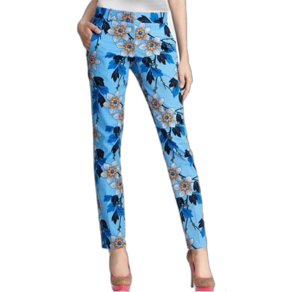 Theory Mid Rise Crop Pants Size 6 Floral Print Stretch Tapered Casual Blue cute